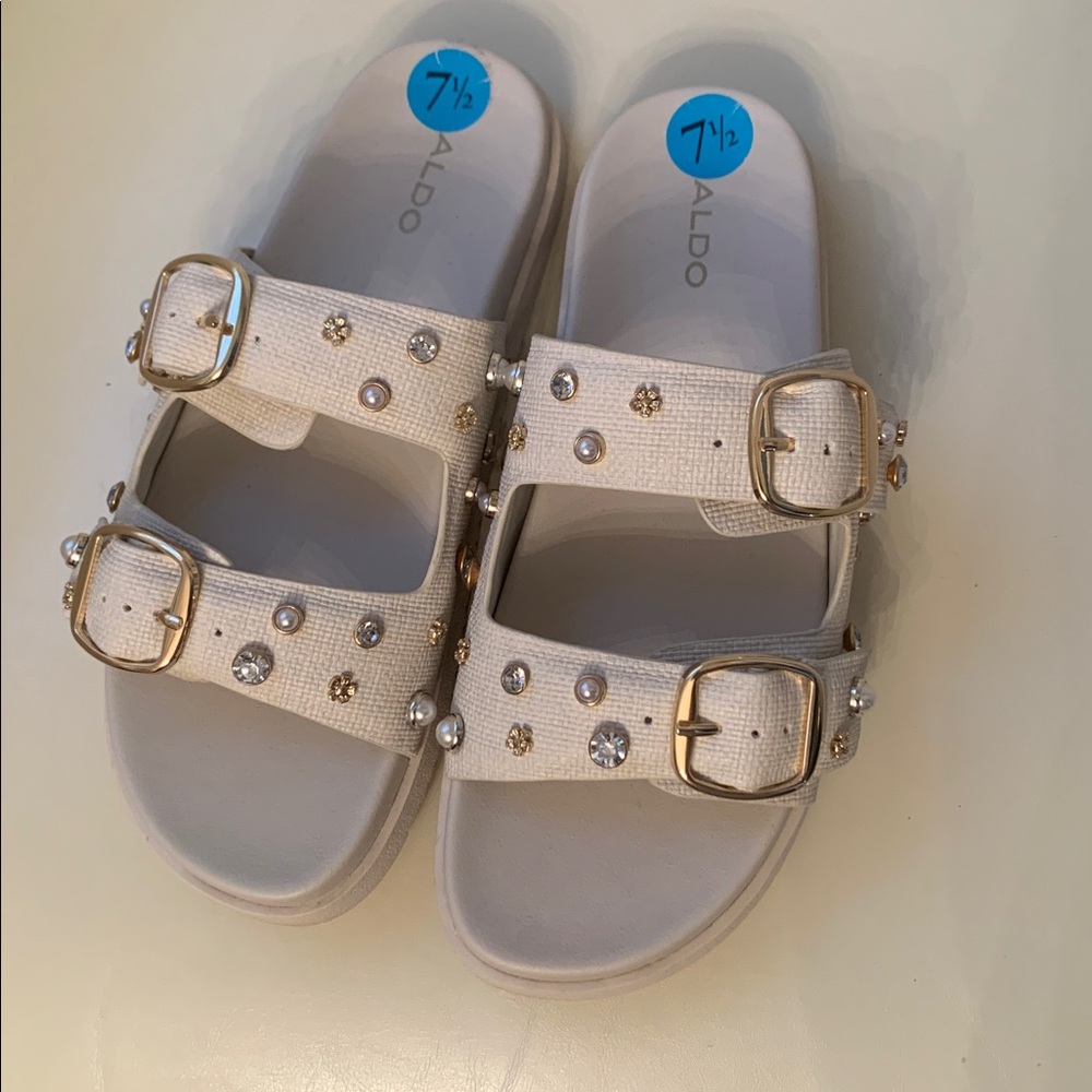 Aldo Cream Sandals with Gold Accents